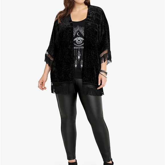 torrid Sweaters - Velvet Floral Fringe Kimono NWOT